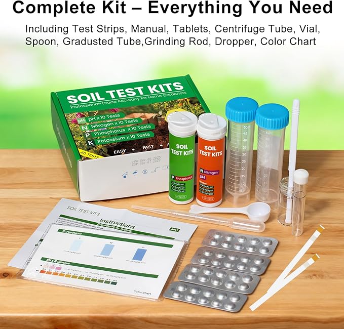 2026 NEW Soil Test Kit 4-in-1 for Lawns & Gardens – 40 Tests (pH, Nitrogen, Phosphorus, Potassium) – Easy Soil Testing Kit for Vegetable Garden, Lawn & Plants