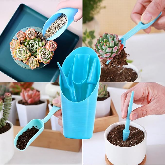 8pcs Potting Soil Scoop for Indoor Plants, Garden Tiny Plant Shovel Hand Tools Transplanting Succulent Cultivation Digging Bonsai Soil Scoops Kits,2 Sets Blue