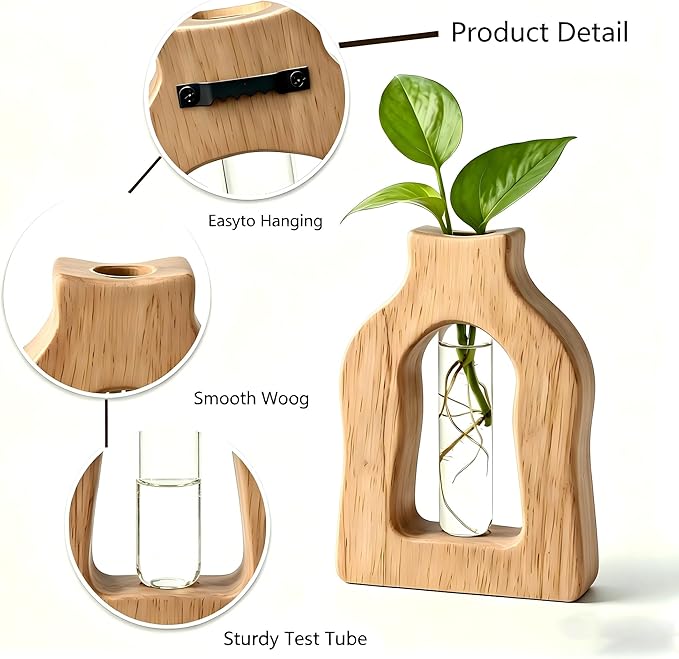 Plant Propagation Station Hanging Stand with Vases for Plants Wall Hanging Wood Stand Indoor Levitating Plant Pot Air Holder Window Boxes for Decor Flowers Holder Test Tubes
