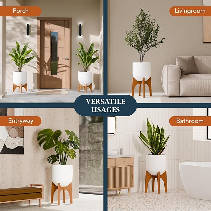 KUTE NEST Acacia Wood Plant Stand - Elegant Match for Corso/Arco Planter, Medium Indoor Solid Wood Plant Holder with Walnut Finish for Modern Home Decor (Walnut, High - Medium)
