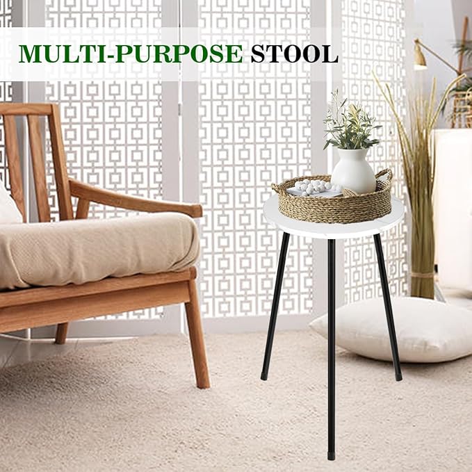 ARTORA Indoor Plant Stand, Mid Century Wood Plant Stool Adjustable White Corner Tall Plant Sand Marble Texture Small Round End Table 18 Inch Plant Holder for Flower Pots Modern Home Decor (18.11' x 9.25")