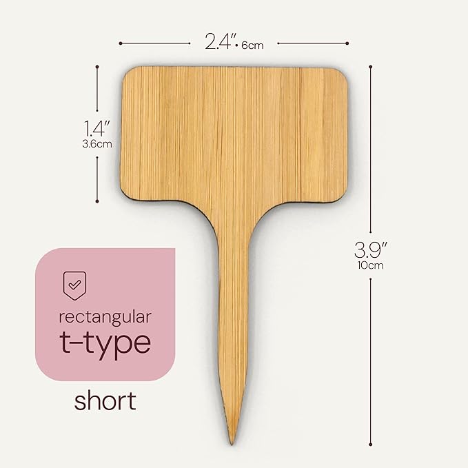 Bamboo Plant Labels & Garden Tags | 4" Short T-Type Wooden Garden Markers for Labeling Herbs, Seedlings, Vegetables, Cheeses, Appetizers, Desserts | 50 pcs