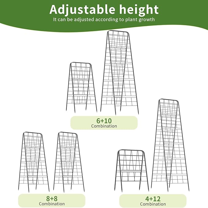 100% Metal Cucumber Trellis for Raised Bed,50"x17" A-Shape Garden Plant Support for Climbing Plants, Heavy Duty Metal Garden Trellises Plant Support for Vine Vegetables Outdoor (Black, 50"x17"(H*W))