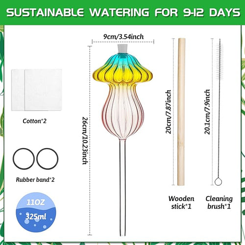 11 oz Large Plant Watering Globes, Glass Self Watering Globes, Gradient Color Mushroom Self Watering Planter Insert, Vacation Plant Watering Devices, Automatic Watering Bulbs (Large-2 Pack)