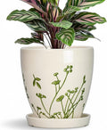 MPotTo 6 Inch Plant Pot - Ceramic Pots for Plants with Drainage Hole and Saucer, Ceramic Succulent Pots for Indoor Outdoor, Decorative Boho Planter, Housewarming Gifts, Garden Room Home Decor, White