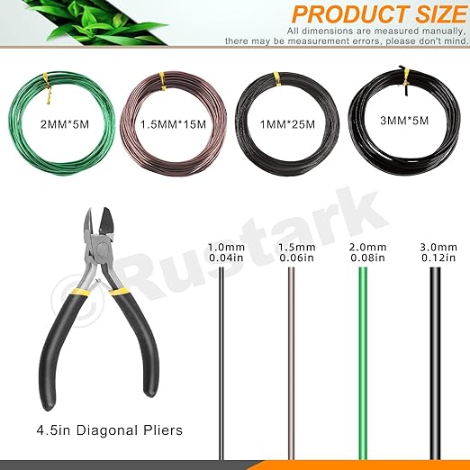 5Pcs 3 Colors Bonsai Training Wire with Wire Cutter Kit, Anodized Aluminum Bonsai Wire Tools for Holding Bonsai Plant Branches Small Trunks - 164 Feet 1.0MM 1.5MM 2.0MM 3.0MM