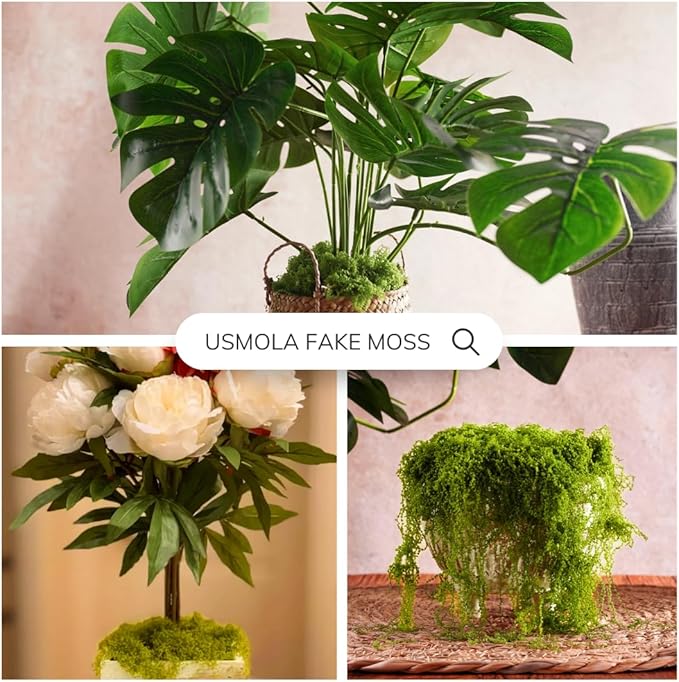 USMOLA Fake Moss for Potted Plants Indoor, 7OZ Green Moss for Crafts - Realistic Faux Grass Decor for DIY, Terrariums, Fairy Gardens & Table Centerpieces Home Decor (Light Green)