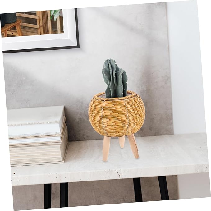 Totority Seagrass Flower Basket Stand Rattan Planter Holder Minimalist Plant Stand for Living