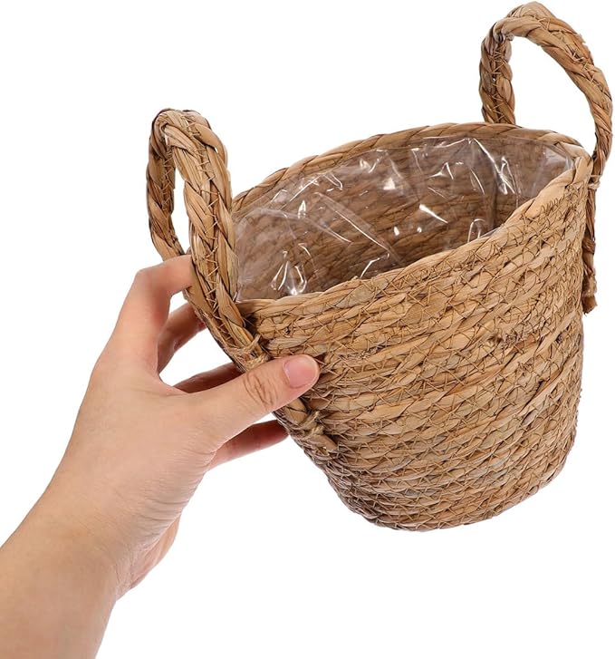 1pc Straw Flower Pot Beach Bag Large House Plant Pots Nursery Plant Pots Seagrass Plant Basket with Handles Hand Woven Plant Flower Pots Cover Seagrass Planter Basket Ornaments