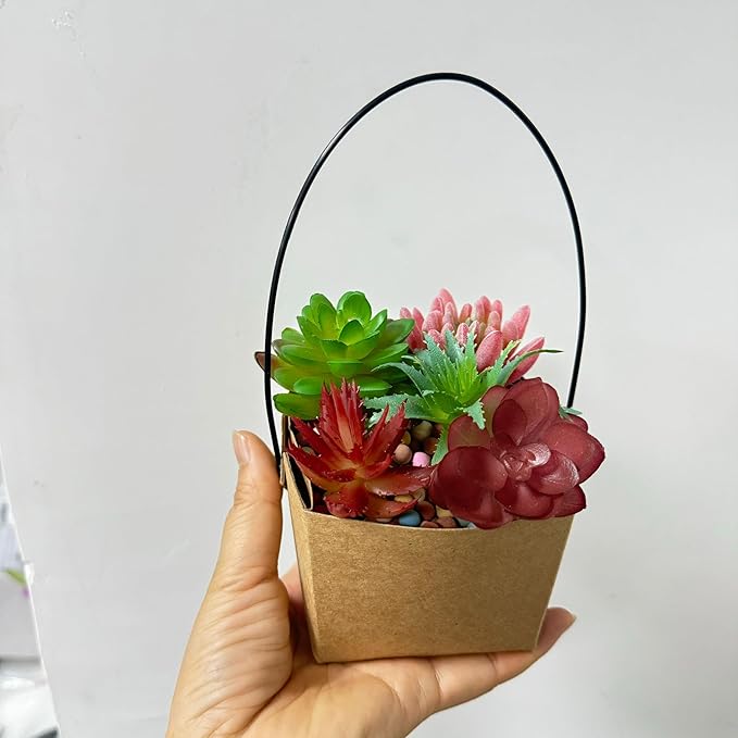 Urier 40 Pieces Succulent Wraps Pot,3x3 Succulent Gift Box,Succulent Box,Succulent Party Favors,Gift Bags with Handles,Used for Gift Bags Kraft Paper Bag Party Favor Boxes (Brown)