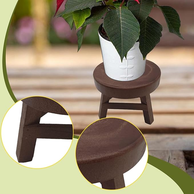 MYCENSE Wooden Stool Plant Stand for Indoor & Outdoor, Sturdy Flower Pot Stands Plants Shelf Potted Rack, Round Footstool, Decoration Racks for Home Office Garden Patio, B Brown 18x15cm