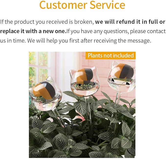 KiKiHeim Automatic Plant Waterer Globes Self Watering Planter Insert Devices System, Hand Blown Clear Glass Water Bulbs for Indoor&Outdoor, 6.4oz/190ml Capacity, 3 Cats