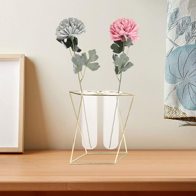 Hanging Hydroponic Plant Container Geometric Glass Vase for Indoor Office Decor Chic Wall-Mounted Planter with Shelf for Use