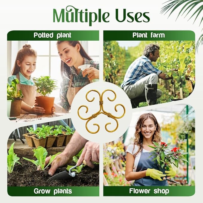 Plant Support Stand - Durable Metal Stem Holder for Indoor Outdoor Climbing Vines, Gold Heart Design, 4.1 Inches, Set of 3