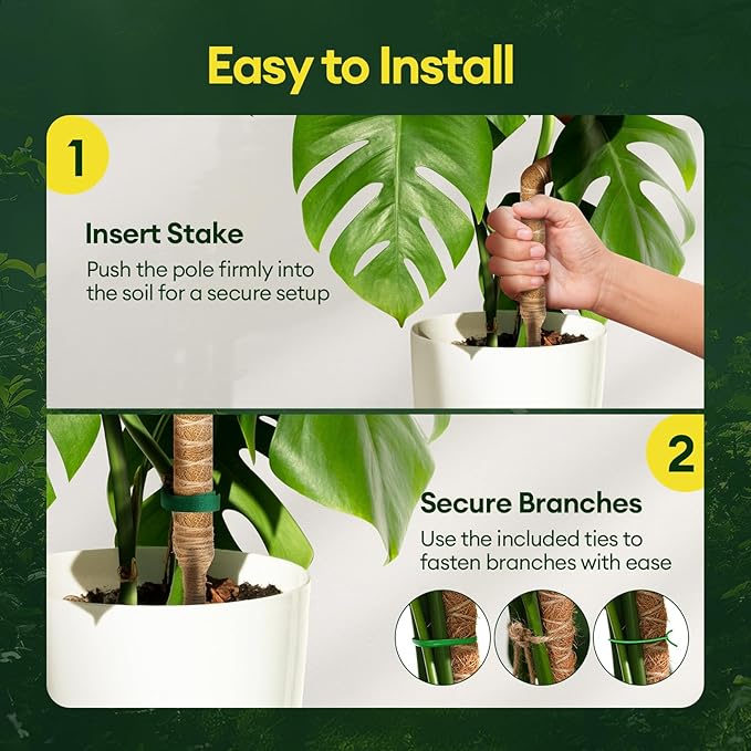 Maygrove 3-Pack 48” Bendable Moss Pole Monstera Plant Support for Climbing Indoors Plants, Coir Moss Poles Moss Sticks Plant Pole DIY, Plant Support Stake for Potted Plants