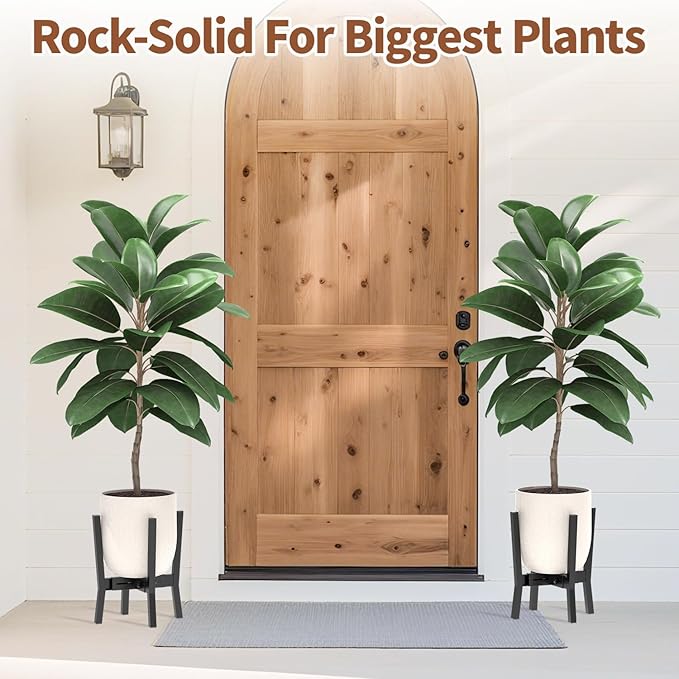 LASZOLA Black Adjustable Plant Stand for Single Large Outdoor Indoor Planters, Heavy Duty Metal Floor Fern Holder Fits 8 to 12 Inch Pots, Elevated Big Flower Stool for Patio – Pot Not Included, 1 Pack