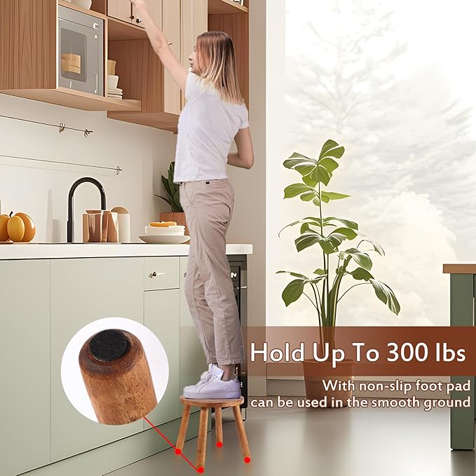 Round Solid Wooden Step Stool， Garden Stool，11.8''H,Plant Stool ，Wood Legs Detachable for Plant Stand, Kitchen, Bathroom，Bedroom，Livingroom (Walnut, 11.8inch)