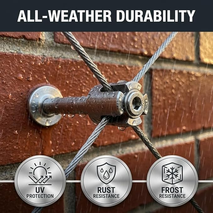 20 Set Wire Trellis Kit, 98ft x 2mm T316 Stainless Steel Cable & Cutter, Corrosion Resistant Outdoor Wall Espalier System for Climbing Plants and Vine Support (Installation Tools Included)
