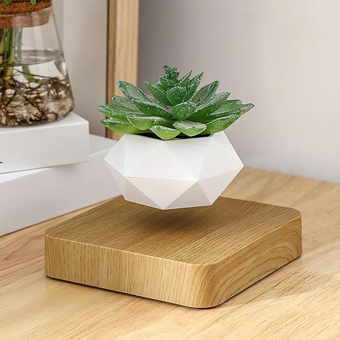 Magnetic Levitation Flower Pot Planters, Floating Plant Home Desk Decor, Unique Magnetic Rotation Design for Indoor Potted Plants