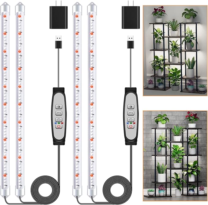 SDOVUERC 2 Bars Grow Light Strips for Indoor Plants with Auto ON/Off Timer 6/12/18H, 5 Dimmable Levels for Shelves Plant Growing(Pack 2)