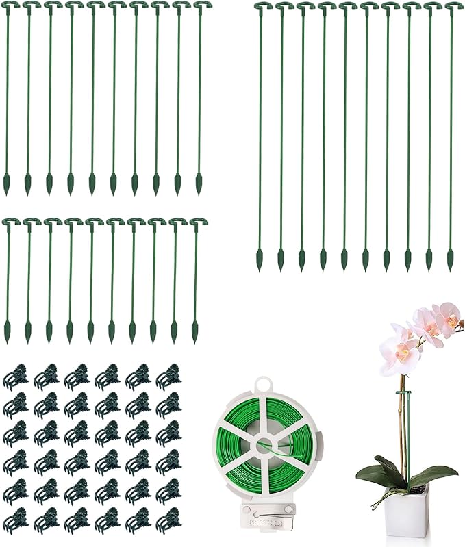 Pack of 30 Small Plant Stakes for Indoor Plants 3 Size 6.7/10.6/14.5/ Inches Single Stem Plant Support Stakes for Phalaenopsis/Orchid Flower/Roses/Chrysanthemum/Succulent(with Clips&Twist Tie)