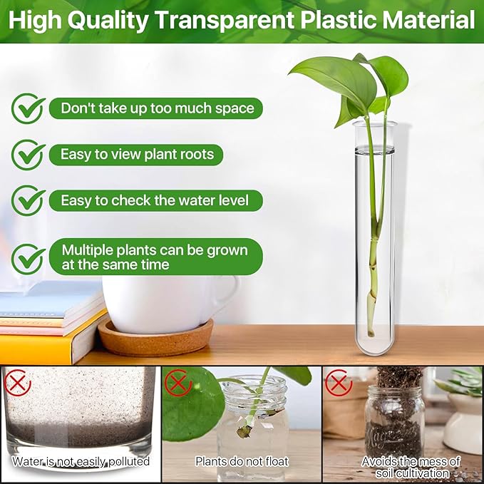 15 Pcs Clear Test Tubes for Plant Propagation Station, Acrylic Test Tubes for Scientific Experiments,20 ml Round Bottom Test Tubes for Hydroponic Flowers Home Office -0.78" Diameter