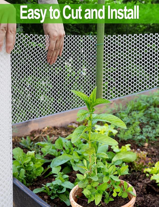 TOYPOPOR Plastic Chicken Wire Fencing, 16in x 15ft, 500GSM Durable Heavy Duty Hexagonal White Chicken Wire, Rustproof Garden Fence for Pets, Plants, Includes 30 Pcs Cable Zip Ties