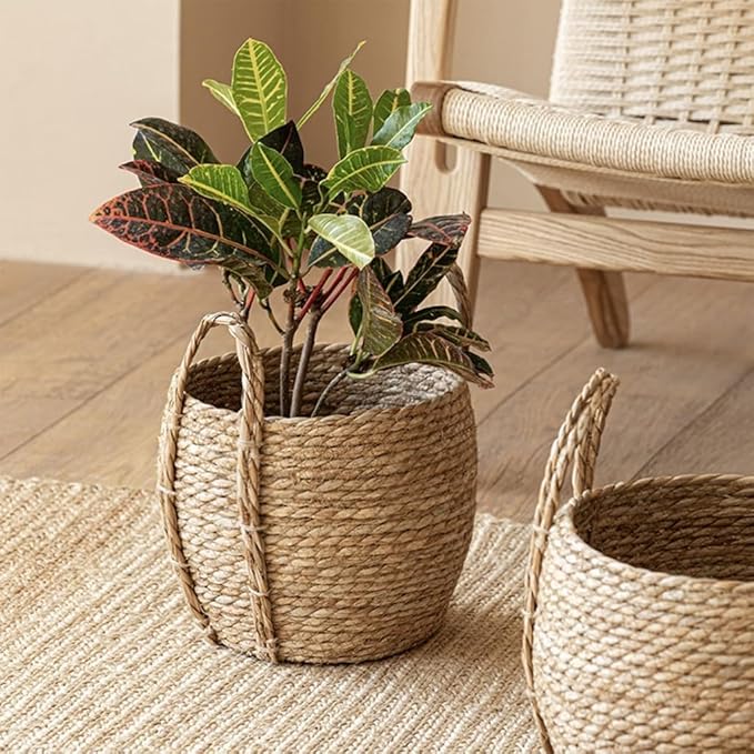 Wicker Planter Basket, Basket Planters for Indoor Plants, Rattan Grass Woven Flower Baskets, Planter Pot for Living Room,Floor Standing Storage,Balcony Garden Decoration (9.84 * 12.21in)