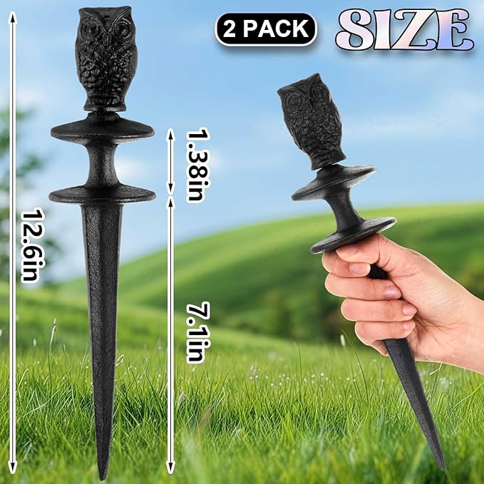 Tandefio 2 Pcs Owls Garden Hose Guide Stakes, Heavy Duty Decorative Antique Black Cast Iron Metal Hose Guides, Plant Protector for Lawn Yard Flower Bed