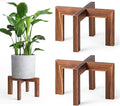 Leaf&lull Wood Plant Stand Indoor Boho Rustic Short Plant Stool Small Planter Holder Base for Multiple Plants Heavy Duty Wooden Floor Pot Riser Walnut 2 Pack