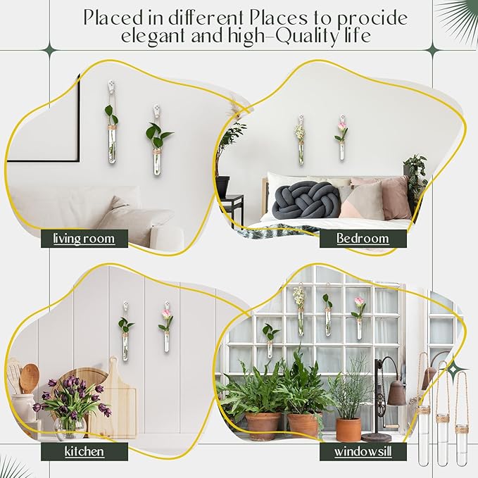 Baderke 12 Pack Wall Hanging Propagation Station Plastic Test Tubes Planters Wall Terrarium for Home Office Plant Hanger Flower Vases Hydroponic Cuttings Office Garden Flowers Walls Decor Lover Gift