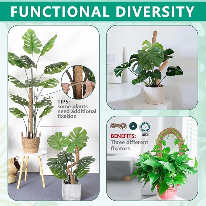 AlisisFores 4 Pcs Bendable Moss Pole for Monstera Plant Support，24 Inch Handmade Coir Pole Stick for Climbing Plants Indoor Plant Stakes for Potted Plants to Grow Upwards