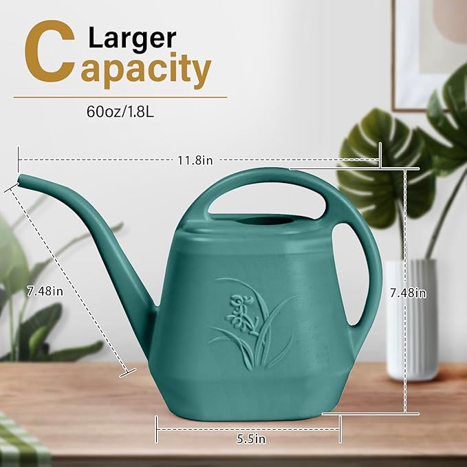 Plastic Watering Can - for Indoor and Outdoor Plant - 1/2 Gallon - Green