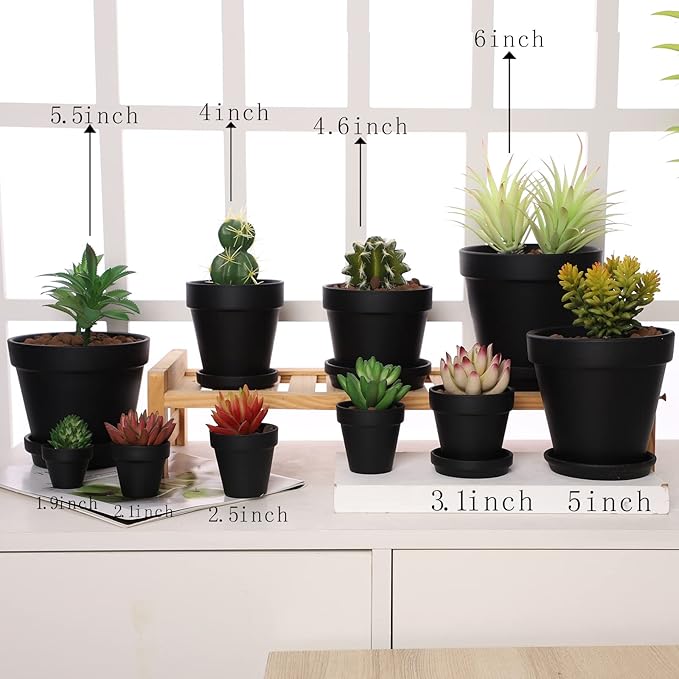 Terra Cotta Pots with Saucer- 6-Pack Large Terracotta Pot Clay Pots 5.5'' Clay Ceramic Pottery Planter Cactus Flower Pots Succulent Pot with Drainage Hole- for Plants,Crafts terra cotta planter(Black)