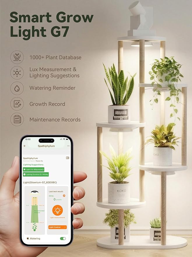 GLOWRIUM Grow Lights for Indoor Plants, Full Spectrum Puck Grow Light with Manual & APP Control, 48W(6 x 8W) Plant Lamp Auto-Timer, Plant Assistant 10 Levels Dimmable for Plant Shelf (6 Packs,White)