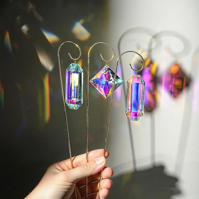 H&D HYALINE & DORA 7 Pack AB Colored Crystal Suncatcher Small Trellis Golden Plant Stake for Potted Plants Indoor Decoration 13.7 Inch