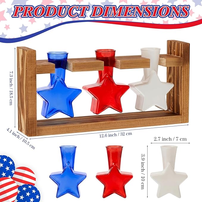 Remerry Patriotic Star Plant Terrarium with Wooden Stand 3 Star Shaped Glass Vases Planter Propagation Station Tabletop Planter for Hydroponics Decor Plant Lover Gift