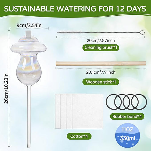 11 oz Up Large Plant Watering Globes, Self Watering Planter Insert, Glass Plant Watering Devices, Mushroom Self Watering Globes, Automatic Watering Bulbs for Indoor Outdoor Plants (Large 4-Pack)