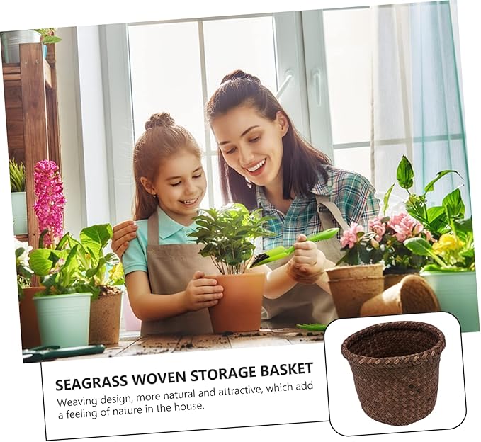 1pc Woven Storage Basket Bins for Toys Rattan Laundry Bin Wicker Trash Basket Indoor Plants Plant Shelf Indoor Wicker Plant Pot Brackets Vase Hanging Flowerpot Seaweed Liner French