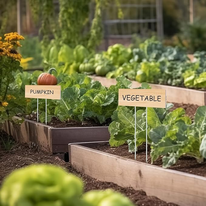 Vercraft 10 Set Jumbo Outdoor Plant Label Stakes Waterproof Nursery Garden Markers Plastic T Type Plant Tag Identification Stake with Marker Pen for Herb Vegetable Flowers, 12" High(Wood Color)