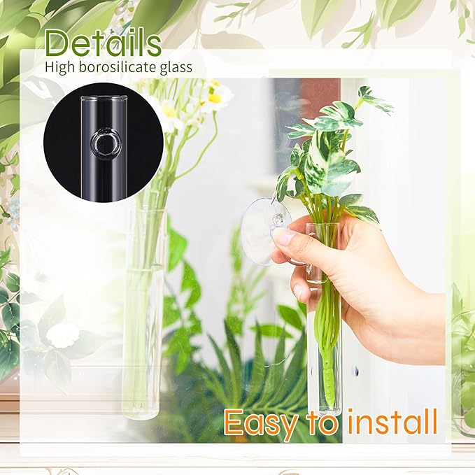 6 Pcs Window Propagation Stations Glass Plant Propagation Tubes with 6 Suction Cups and 6 Seamless Nails Easy to Install Plant Wall Hanging Terrarium Gifts for Plant Lovers