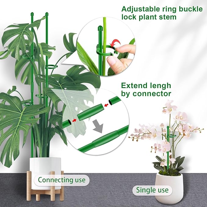 20Pcs Plant Support Stakes 17 inch SupKing Garden Orchid Sticks Extended to 3ft 4ft 5ft Plant Poles with Clips for Indoor Outdoor Potted Tomato Rose Amaryllis Vegetables Comes with 20 Ties