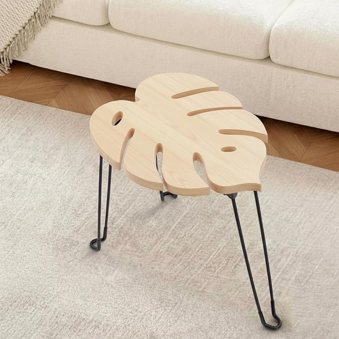 Gerrii Monstera Leaf Small Side Tables Tall Plant Stand Indoor Monstera Leaf End Table Wooden Folding Stool for Large Plants Living Room Bedroom Apartment Balcony Yard Indoor, 15.8" x 12" x 15"