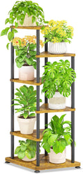 LASZOLA 5 Tier Tall Wood Plant Stand Indoor, Heavy Duty Corner Plant Rack for Large Planters, Multi Level Vertical Metal Flower Holder Display Shelf for Living Room Patio Balcony Garden, Rustic Brown