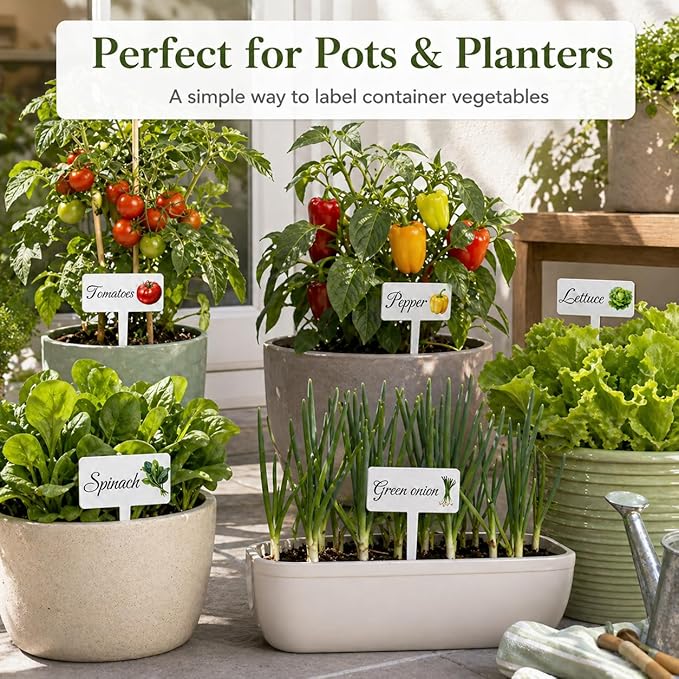 20Pcs Garden Signs for Vegetables, 20 Styles Waterproof Reusable Plant Label Signs, Fruit Plant Stakes Tags with Names for Indoor Outdoor Garden Decoration