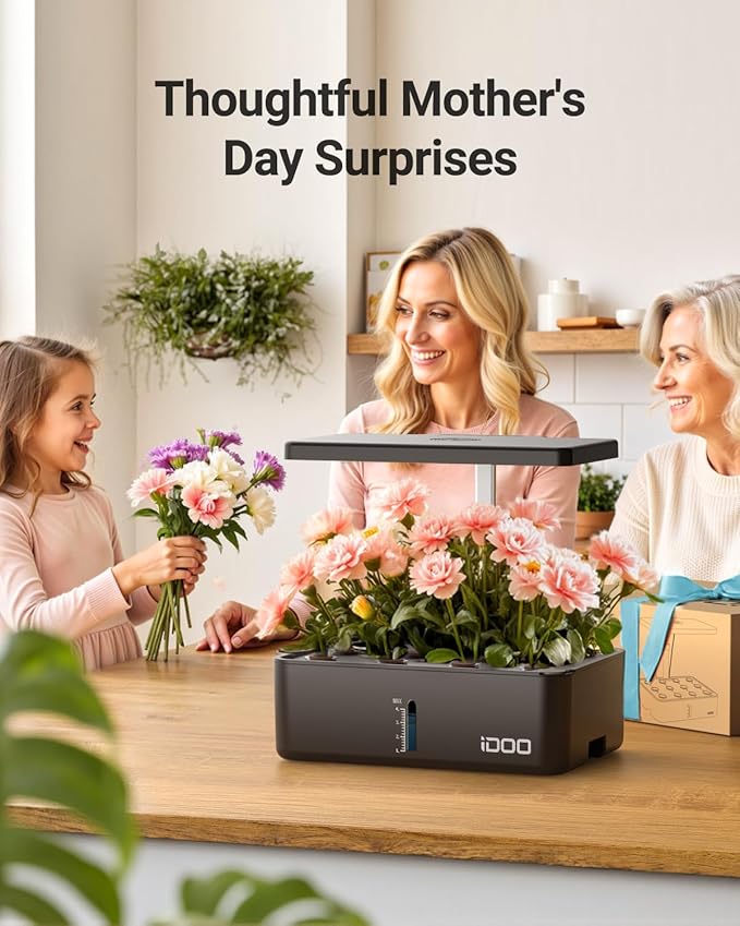iDOO Mothers Day Gifts, Hydroponics Growing System Kit 12Pods, Indoor Herb Garden, with LED Grow Light, Built-in Fan, Auto-Timer, Adjustable Height Up to 11.3", for Home School Office, Gifts for Women