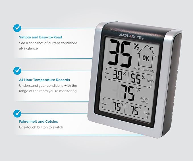 AcuRite Wireless Digital Indoor Thermometer and Hygrometer Monitor for Indoor Temperature and Humidity Measurements (00613)