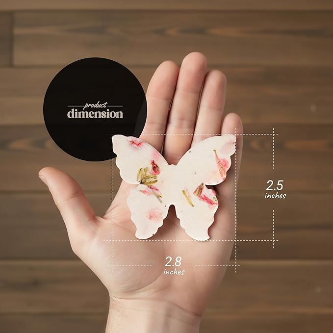 Set of 12 Pink Butterfly Seed Paper – Writable & Plantable Wildflower with Envelope & Planting Guide, Mom's Gift for Mother’s Day, Use for Wedding, Baby Shower, Heart Party Favors & Easter Decor