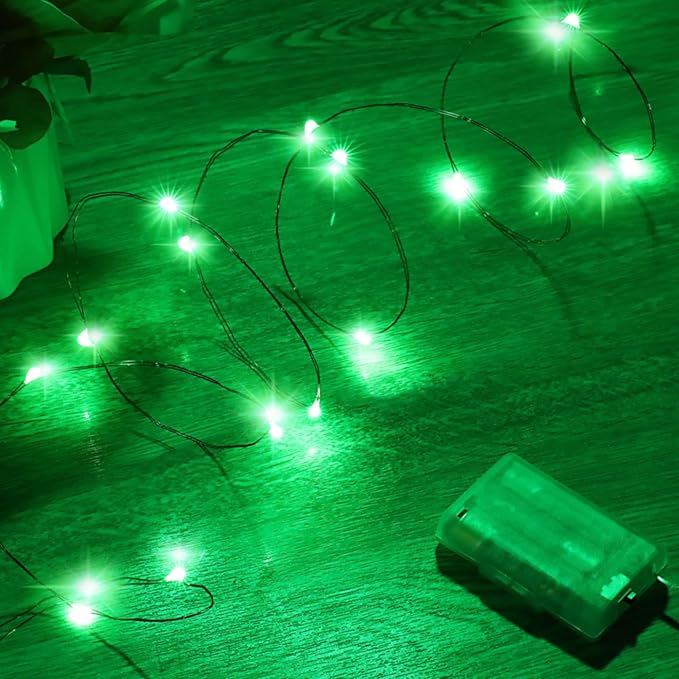 Ariceleo Mini St. Patrick's Day Fairy Lights Battery Operate, 2 Pack Copper Wire 3*AAA Battery Powered Led Starry Fairy String Lights for Bedroom, Christmas, Party, Wedding, Decoration(5m/16ft Green)