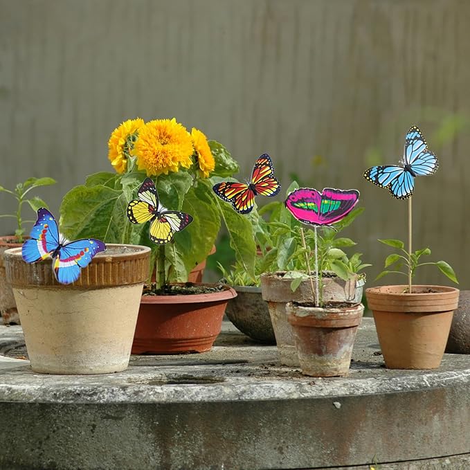 3D Decorative Butterfly Garden Stakes Fake Butterflies Garden Decorations for Yard Patio Lawn Plant Flower Pot Decor, 24 Pcs